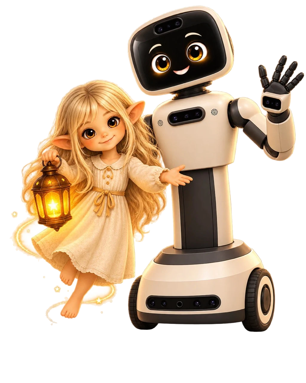 Nimny carrying her lantern beside NimnyBot